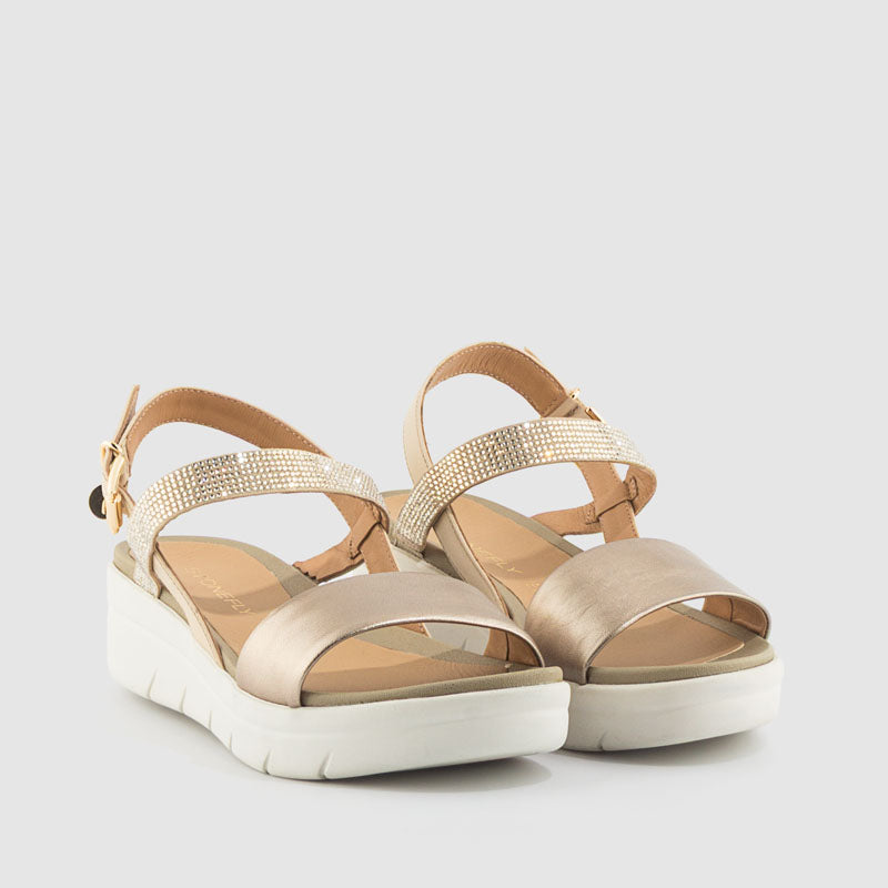 SANDALIA PIEL STRASS ORO