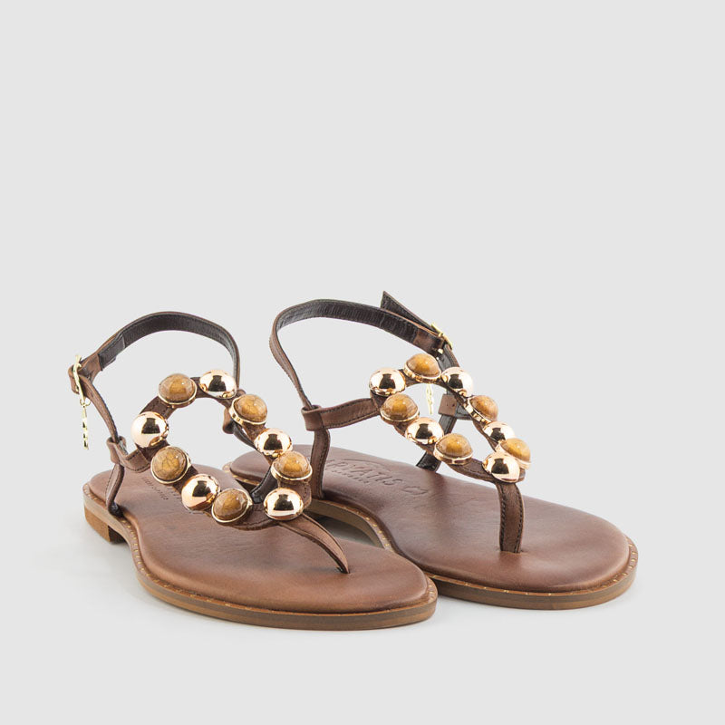 SANDALIA PIEDRAS PIEL BROWN