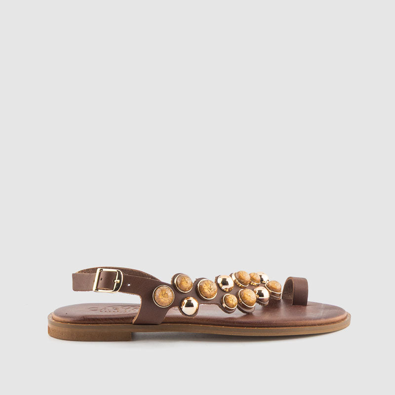 SANDALIA PIEDRAS PIEL BROWN