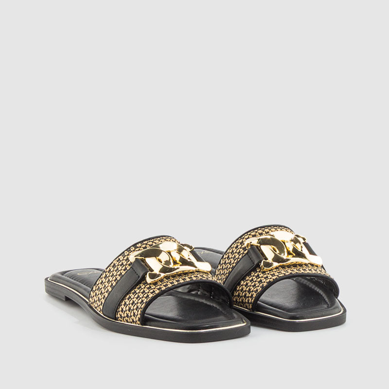 SANDALIA ADORNA RAFIA BLACK BEIGE