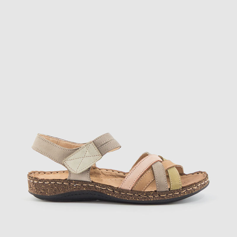 SANDALIA PIEL CEMENTO MULTI BEIGE