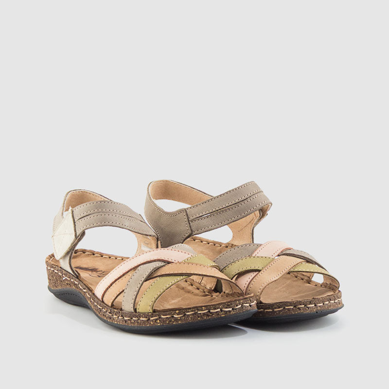 SANDALIA PIEL CEMENTO MULTI BEIGE