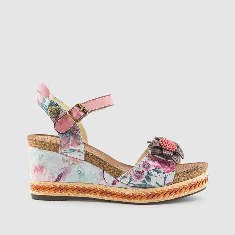 SANDALIA FLOR PIEL ROSA