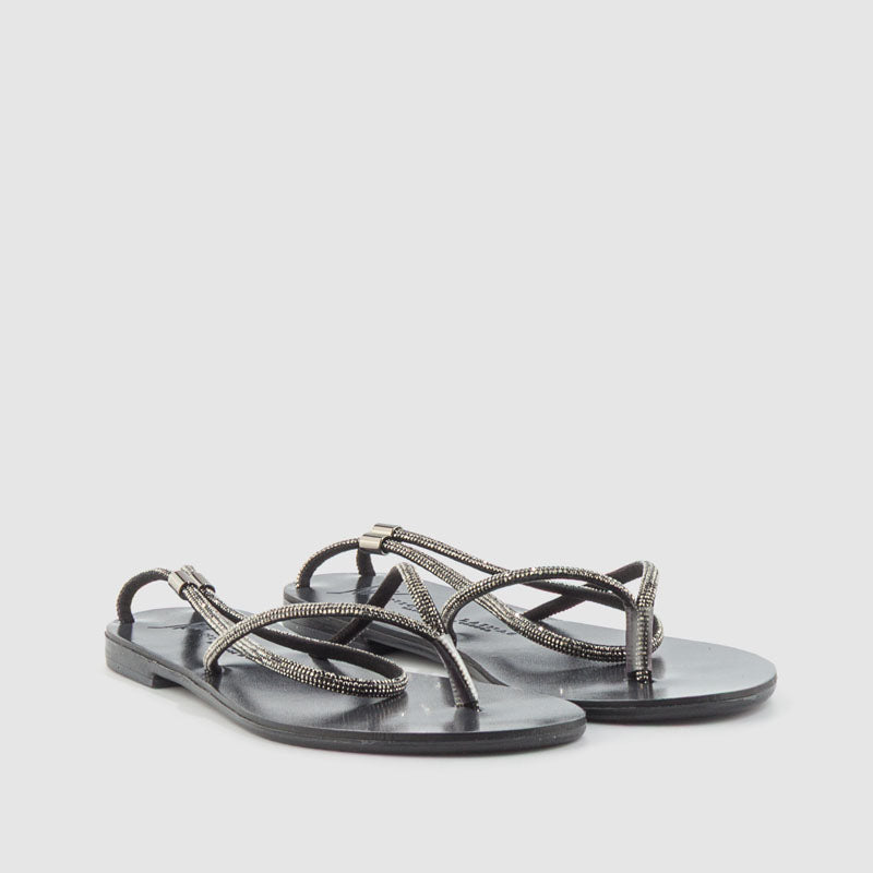 SANDALIA PIEL STRASS NEGRO