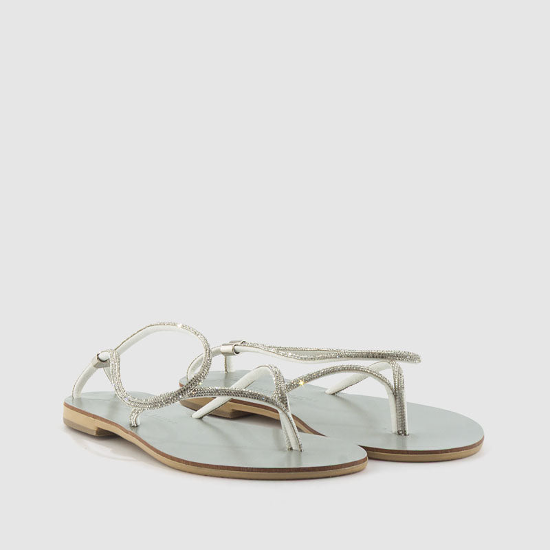 SANDALIA PIEL STRASS PLATA