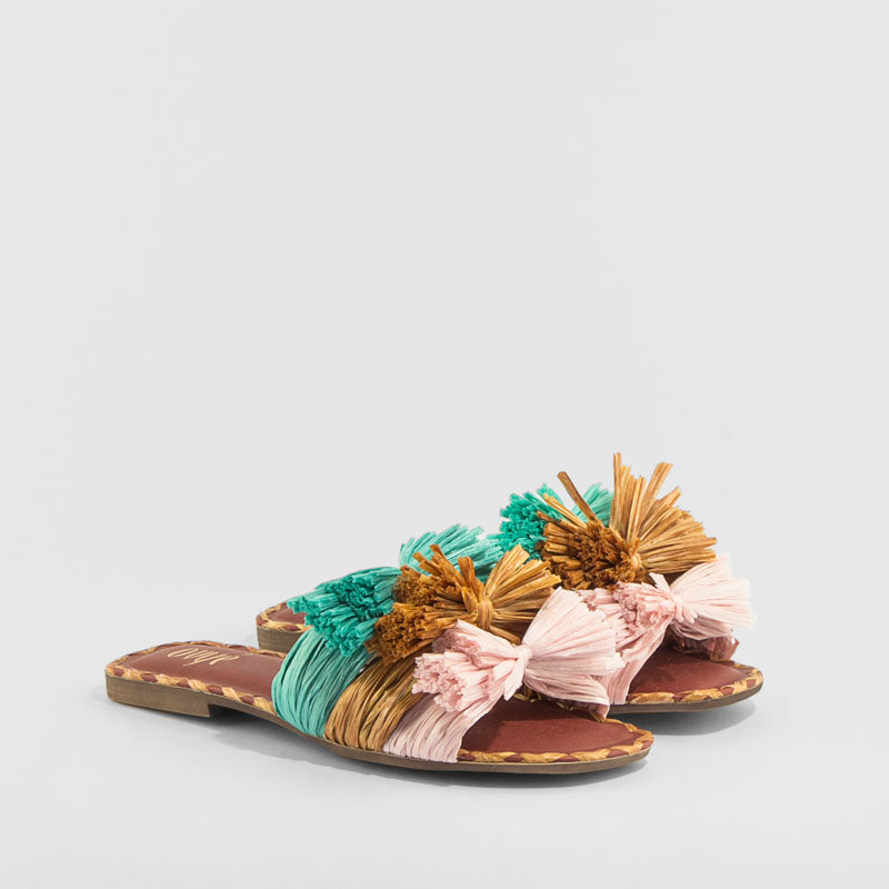 SANDALIA SANDALO RAFIA ROSA VERDE