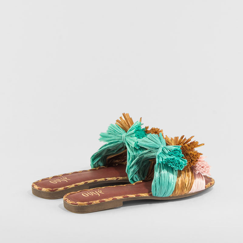 SANDALIA SANDALO RAFIA ROSA VERDE