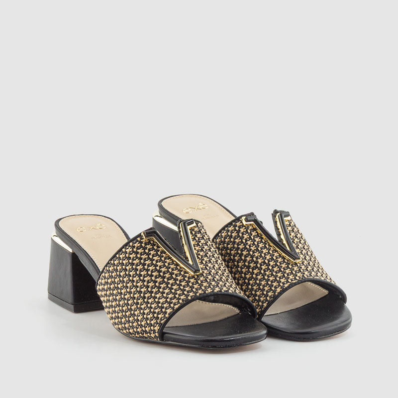 SANDALIA TACON RAFIA BLACK BEIGE