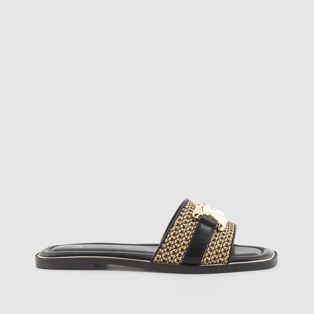 SANDALIA ADORNA RAFIA BLACK BEIGE