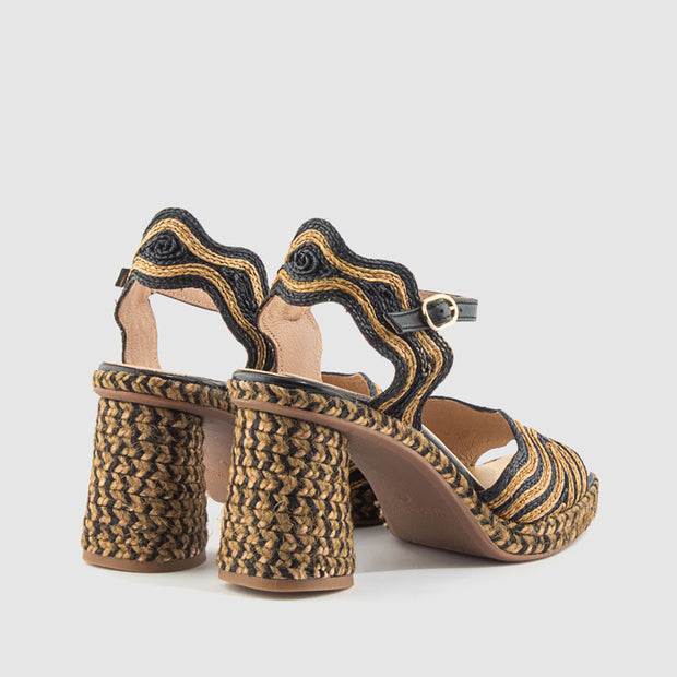 SANDALIA RAFIA NEGRO TOSTADO