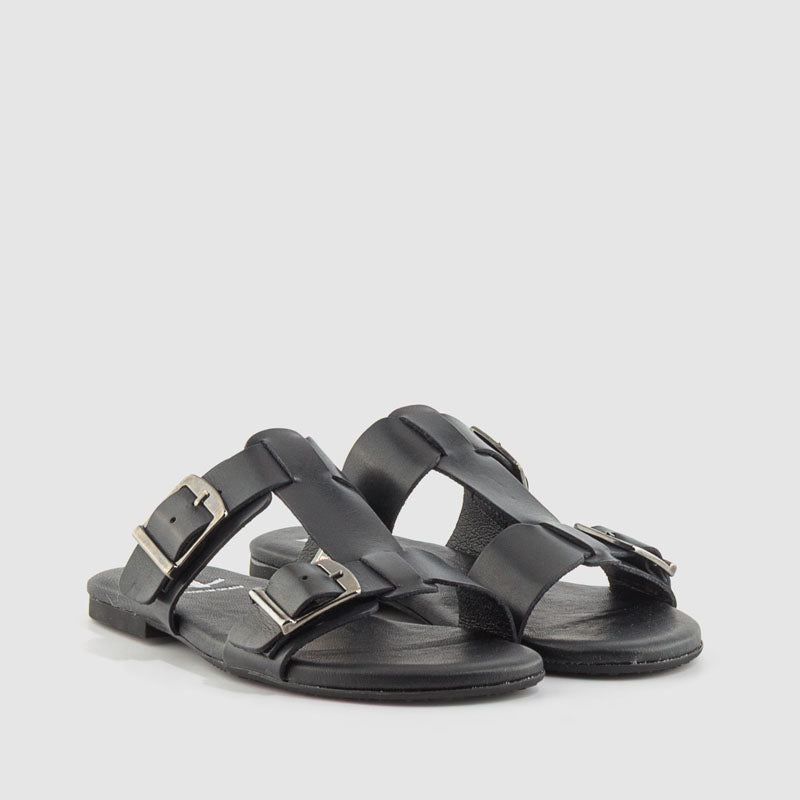 SANDALIA HEBILLAS PIEL NEGRO