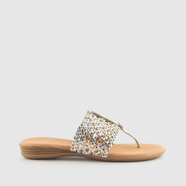 SANDALIA TRENZADO PIEL MULTI METAL PLATINO