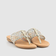 SANDALIA TRENZADO PIEL MULTI METAL PLATINO