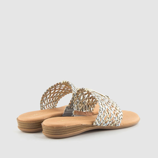 SANDALIA TRENZADO PIEL MULTI METAL PLATINO