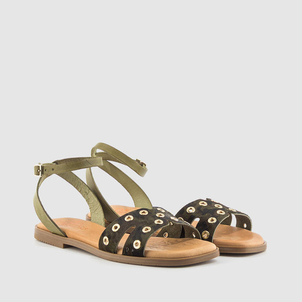 SANDALIA OJETES PIEL CAMUFLAJE