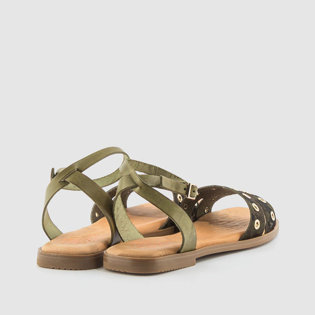 SANDALIA OJETES PIEL CAMUFLAJE