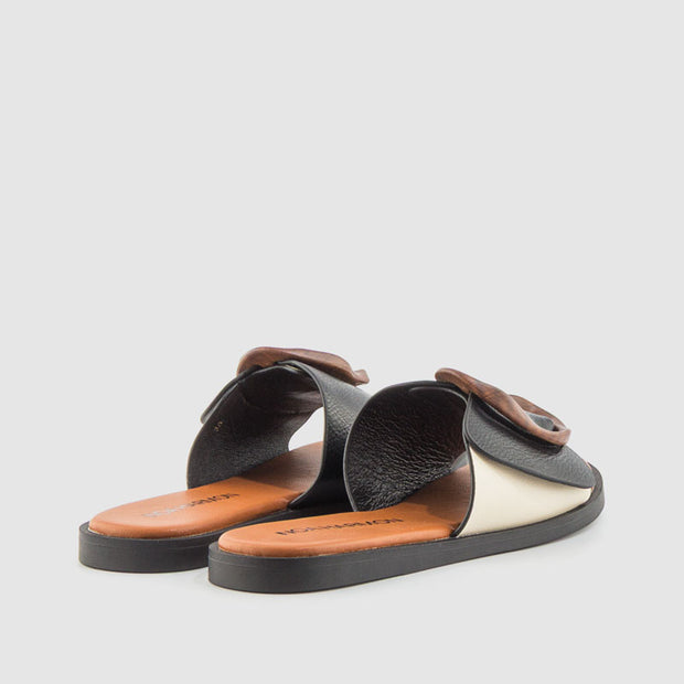 SANDALIA PASADOR PIEL CRUDO NEGRO
