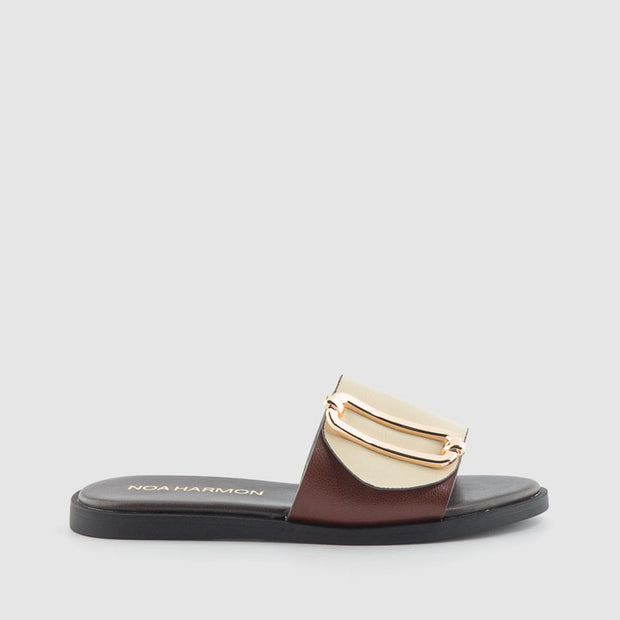 SANDALIA PASADOR PIEL BEIG MARRON