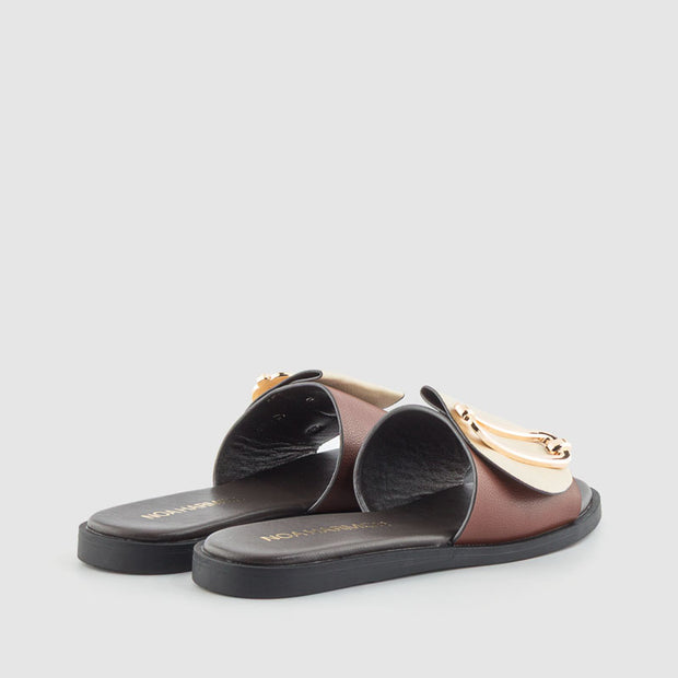 SANDALIA PASADOR PIEL BEIG MARRON