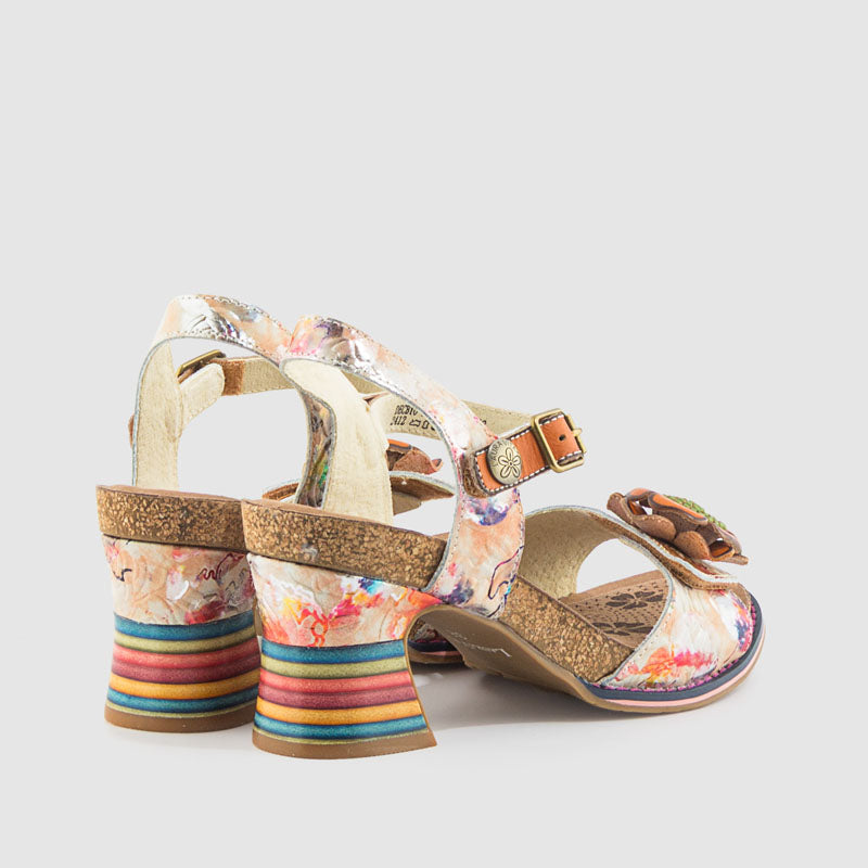 SANDALIA FLOR PIEL NARANJA