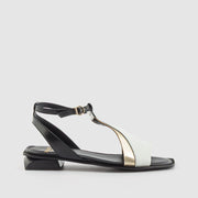 SANDALIA PIEL OFF PLATINO NEGRO