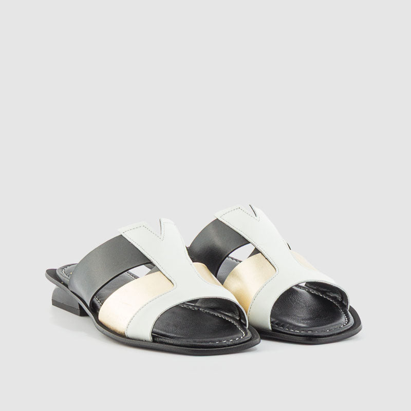 SANDALIA PIEL OFF PLATINO NEGRO