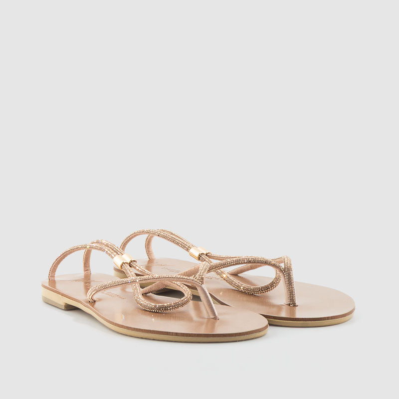 SANDALIA PIEL STRASS COOPER BRONCE
