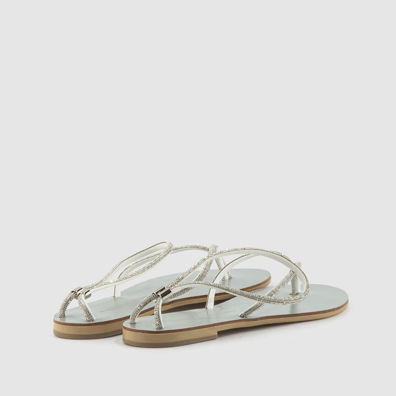 SANDALIA PIEL STRASS PLATA
