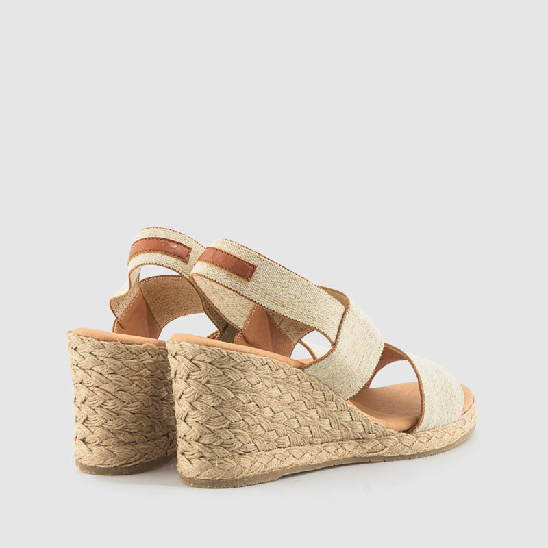 Sandalia cuña yute elástico beige